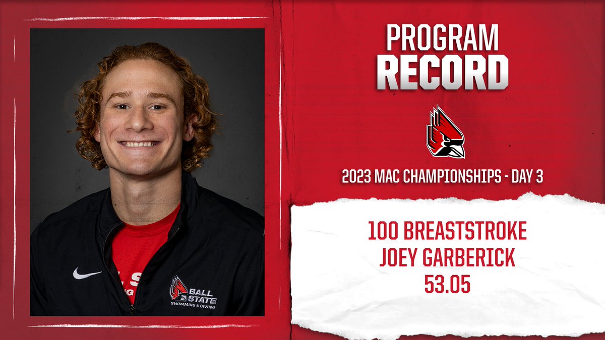 BallStateSwim's tweet photo. DOWN GOES ANOTHER!!!

Junior Joey Garberick breaks his own PROGRAM RECORD in the 100 breaststroke prelims at 53.05!!

#ChirpChirp x #WeFly https://t.co/ablAgqWI2g