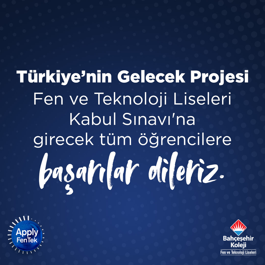 🔔 Yarın Bahçeşehir Koleji Fen ve Teknoloji Liseleri Kabul Sınavı'na girecek tüm öğrencilere başarılar dileriz. 

#BahçeşehirKoleji
#KazanılmışBirGelecek