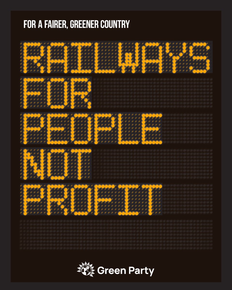 TheGreenParty's tweet photo. 📈 Our already extortionate rail fares will rise yet again on Sunday.

💰 Private rail companies are raking in profit for running expensive and unreliable services.

💚 We would nationalise our railways and run services for people, not profit. https://t.co/ShL7gVHec9