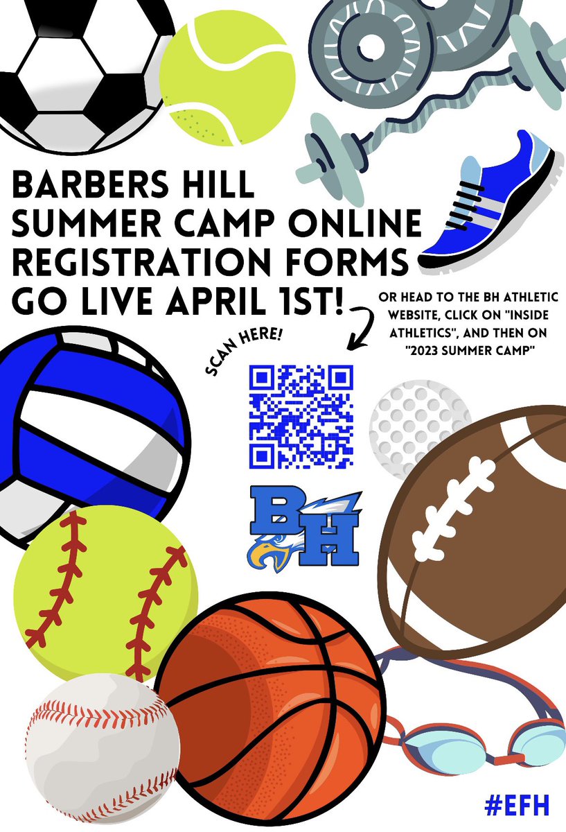 Are you ready for another busy, fun filled summer? Mark those calendars now! The BH summer camp brochures are available now to look at, and registration begins April 1st! barbershillisd.store.rankone.com/Camp/List
 (**Some camps are still being updated) #EFH🦅
