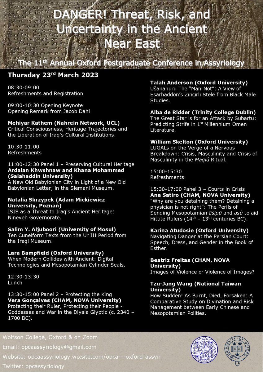 opcassyriology's tweet photo. We are delighted to announce our full programme for the conference!

Refreshments and lunch will be provided each day with a drinks reception at the end of the last day. We hope to see many of you there!

Register to attend here: https://t.co/w88ve74E1I
#assyriology #mesopotamia https://t.co/OYWISC94N1