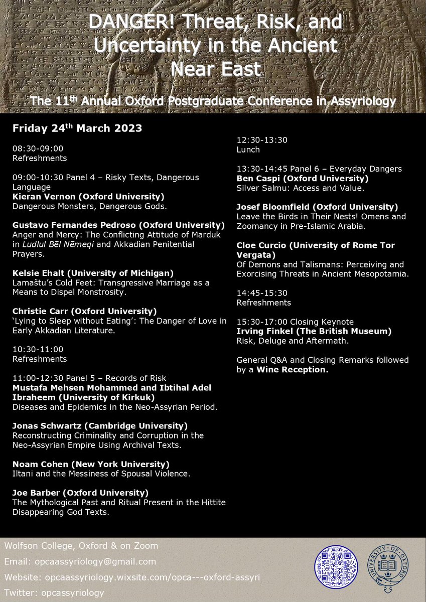 opcassyriology's tweet photo. We are delighted to announce our full programme for the conference!

Refreshments and lunch will be provided each day with a drinks reception at the end of the last day. We hope to see many of you there!

Register to attend here: https://t.co/w88ve74E1I
#assyriology #mesopotamia https://t.co/OYWISC94N1