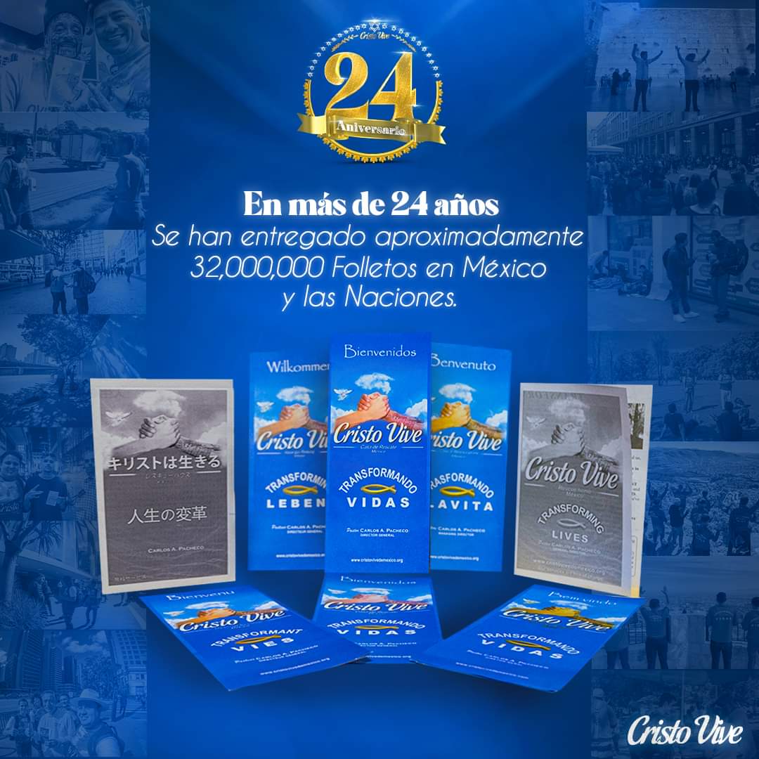 CRISTOVIVEMEX's tweet photo. 🫱🏽‍🫲🏻 En estos 24 años hemos entregado aproximadamente 32 Millones de Folletos en México 🇲🇽, Brasil 🇧🇷, Colombia 🇨🇴, Nicaragua 🇳🇮, Cuba 🇨🇺, Francia 🇫🇷, Alemania 🇩🇪, España 🇪🇸, Inglaterra 🏴󠁧󠁢󠁥󠁮󠁧󠁿, Italia 🇮🇹, Suiza 🇨🇭, Austria 🇦🇹, entre otras. 
#24Años  #TransformandoVidas https://t.co/fOo26RFUBW