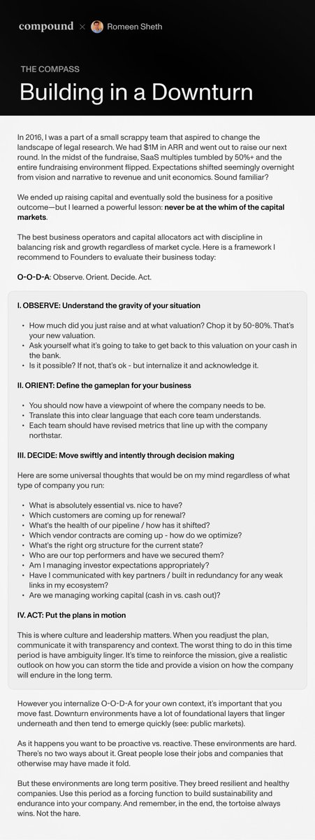 The most powerful lesson I learned when we were acquihired in 2017 was to never be at the whim of the capital markets. 

A lot of Founders are going to painfully learn that lesson for the first time in 2023. 

In the fifth essay of my new series The Compass (with my friends at…