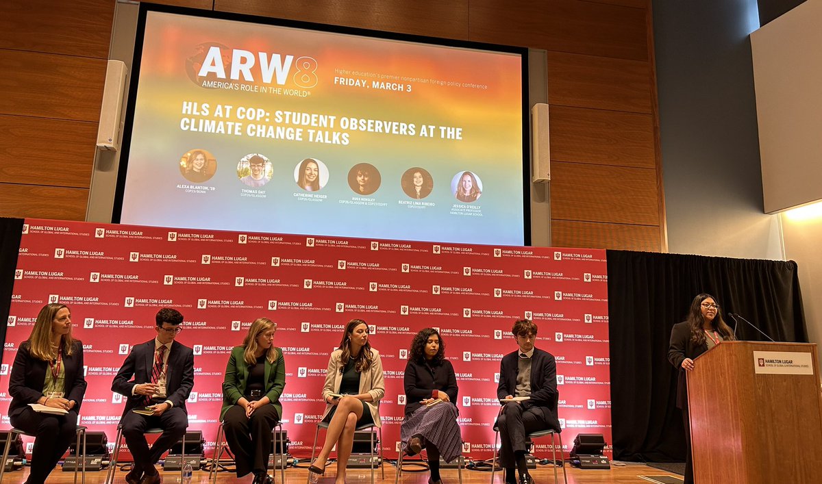 RobertNJohnson5's tweet photo. 🇺🇸 America’s Role in the World
@hamiltonlugar @ @UN COP
Top notch IU Hoosier Student Climate Professionals
@ Climate Change Talks
Mod: Jessica O’Reilly, Assoc Prof @ Hamilton Lugar Sch of Global & Int’l Studies
Our 8th #arw8
@IndianaUniv @IU_OVPDEMA https://t.co/a76zLQ4cSW