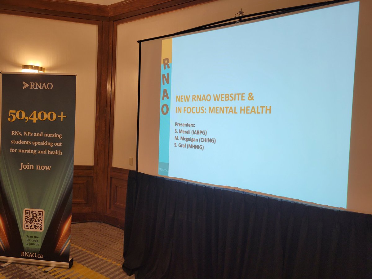 RNAO's tweet photo. We will resume at 1 p.m. ET after a short break with RNAO's @smeralijb along with @chnig_rnao President @MatyMcGoose and @MHNIG_Ontario Chair @Shauna_G13 as they discuss RNAO's Mental Health &amp; Addiction Best Practices Program #InFocus page: https://t.co/ENJy3vZCjt

#RNAOAssembly https://t.co/yiEa3d3mAH