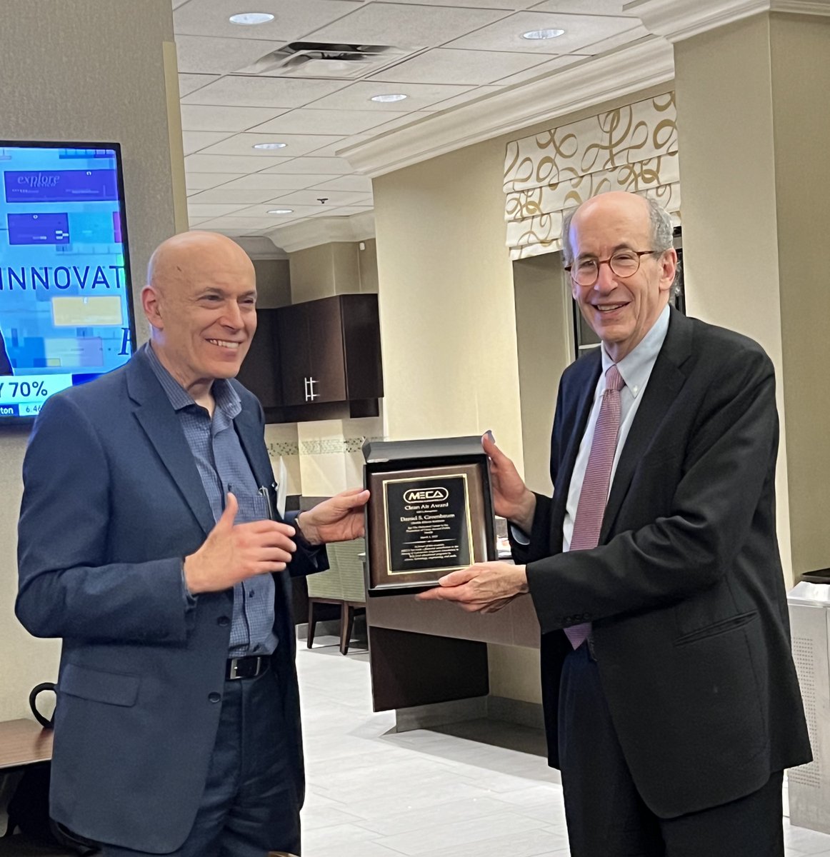 MECAforCleanAir's tweet photo. At our annual meeting in Washington, DC this week, MECA presented Daniel Greenbaum, President and CEO of @HEIresearch, with a MECA Clean Air Award in honor of his illustrious career dedicated to the improvement of air quality and public health. https://t.co/BuZOBflruc