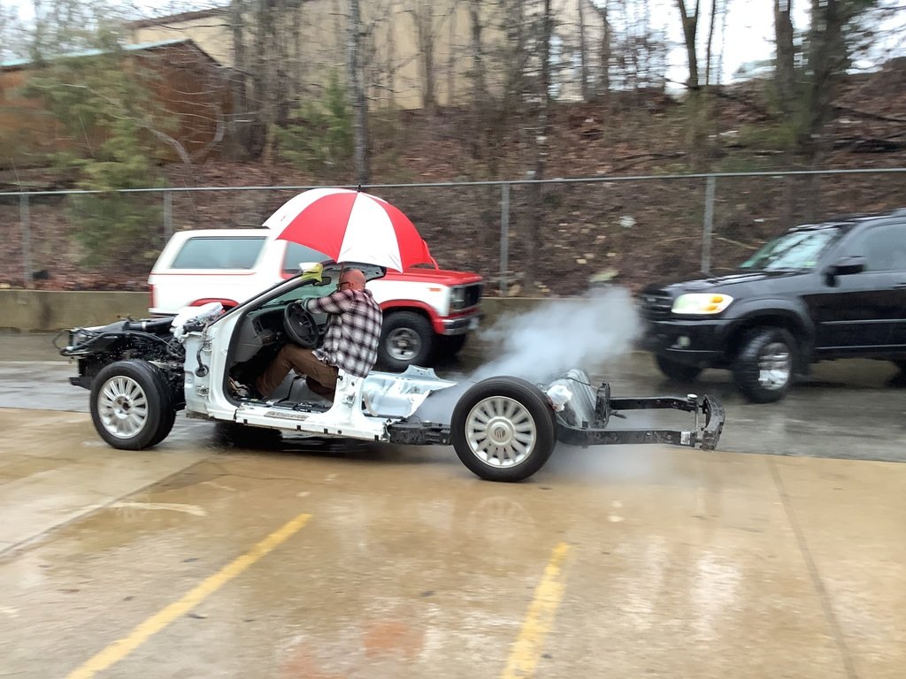 TableRockCC's tweet image. We don&apos;t let a little rain get in the way of getting things done at GTC!  Mr. Lasiter showed his #ProblemSolvingSkills in moving this car frame today.  #CTEGetsWorkDone
