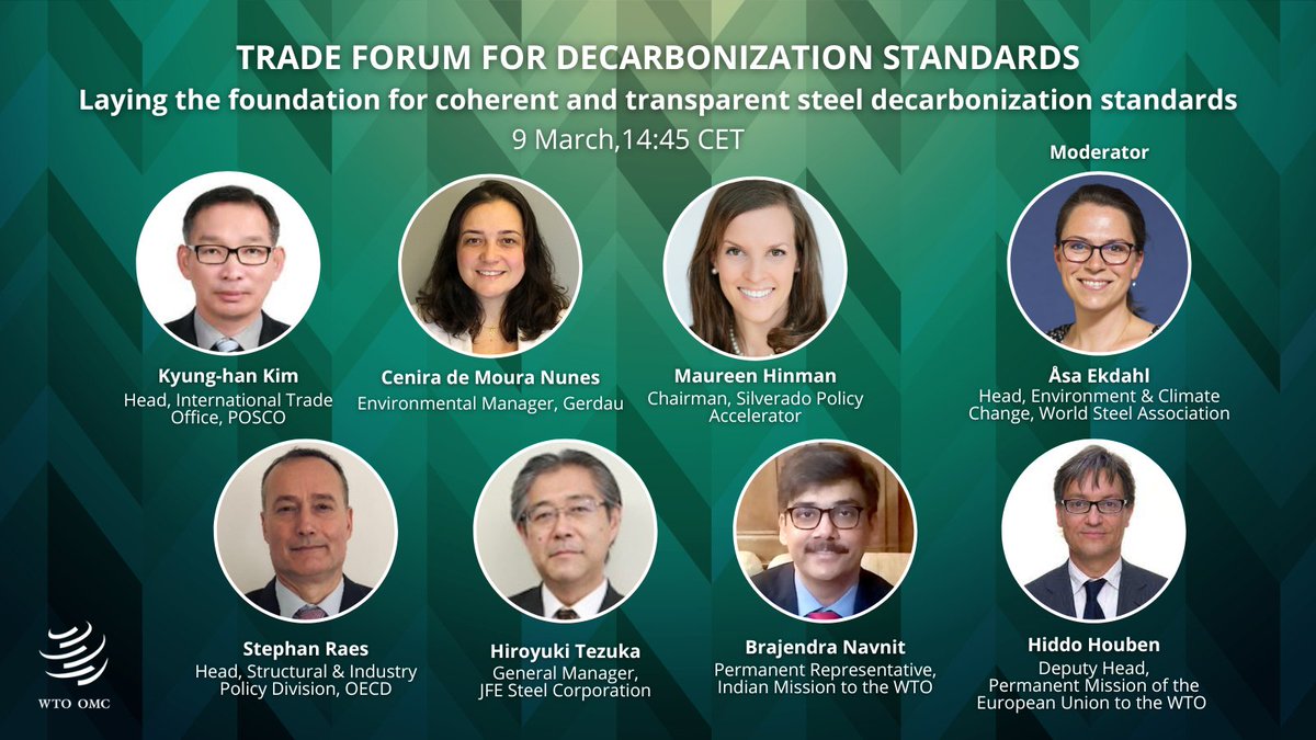 How can the WTO support greater coherence &amp; transparency in efforts to transition to low-carbon steel? 
🗓️ 9 March from 2pm Geneva time
 ▶ Register by 6 March to attend in person!
💻You can also join us on Zoom
More: bit.ly/3mjZl0j  

#TradeandEnvironment