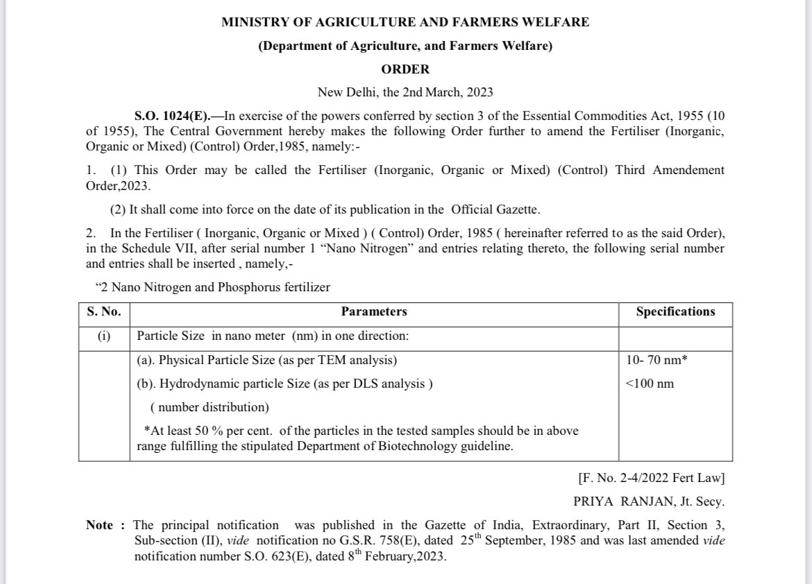 drusawasthi's tweet photo. I am glad to share that; #IFFCONanoDAP is approved by @AgriGoI &amp; notified in the Fertiliser Control Order (FCO) based on it’s encouraging results. IFFCO will manufacture #NanoDAP; a game changer for Indian agriculture &amp; economy. @narendramodi @PMOIndia @AmitShah @mansukhmandviya https://t.co/Or2y9ZbWUO