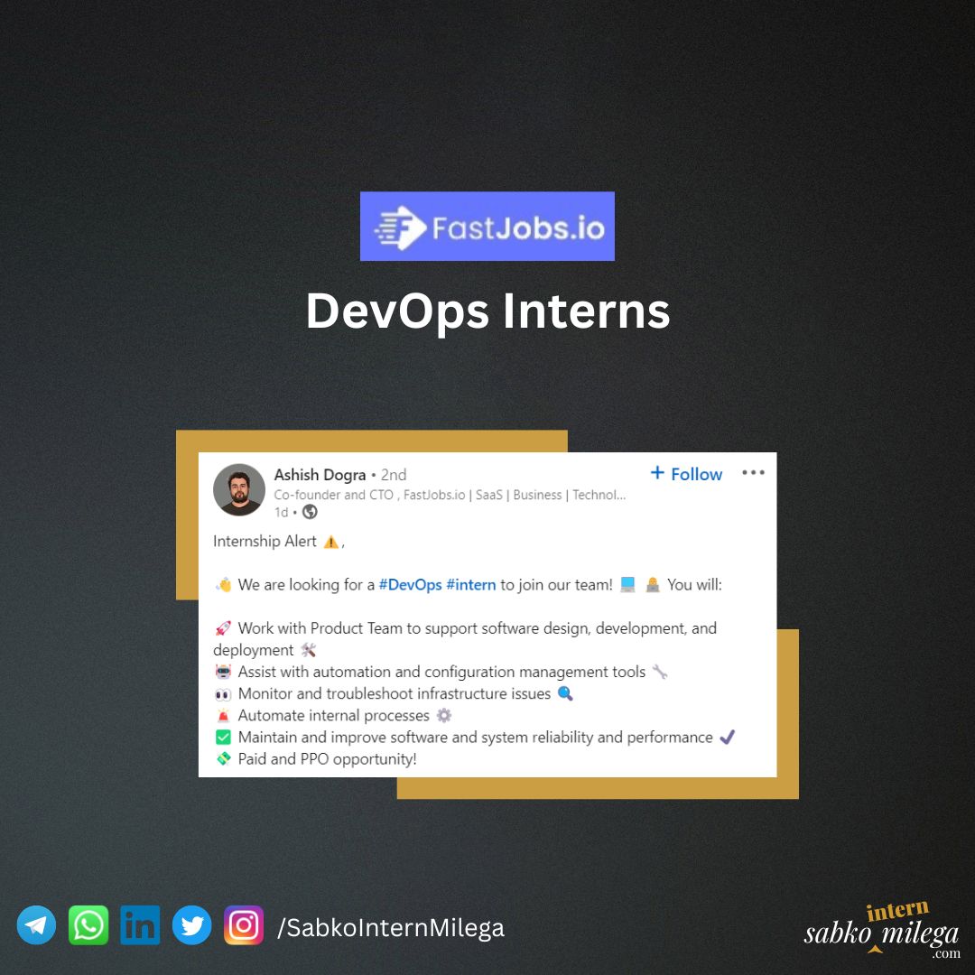 FastJobs[dot]io | DevOps Intern

Link in comment 👇

 #internship #sabkointernmilega