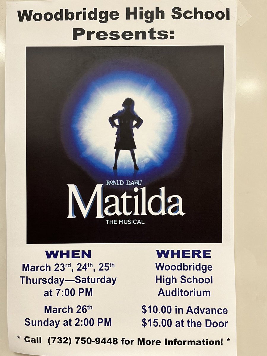 WHS’s Spring Musical ‘Matilda’ tickets are Onsale! $10 in advance/$15 @the door. Call (732)602-8600 or see a Company Member for more information! March 23-26th #WereAlittleBitNaughty #WeAreBarrons