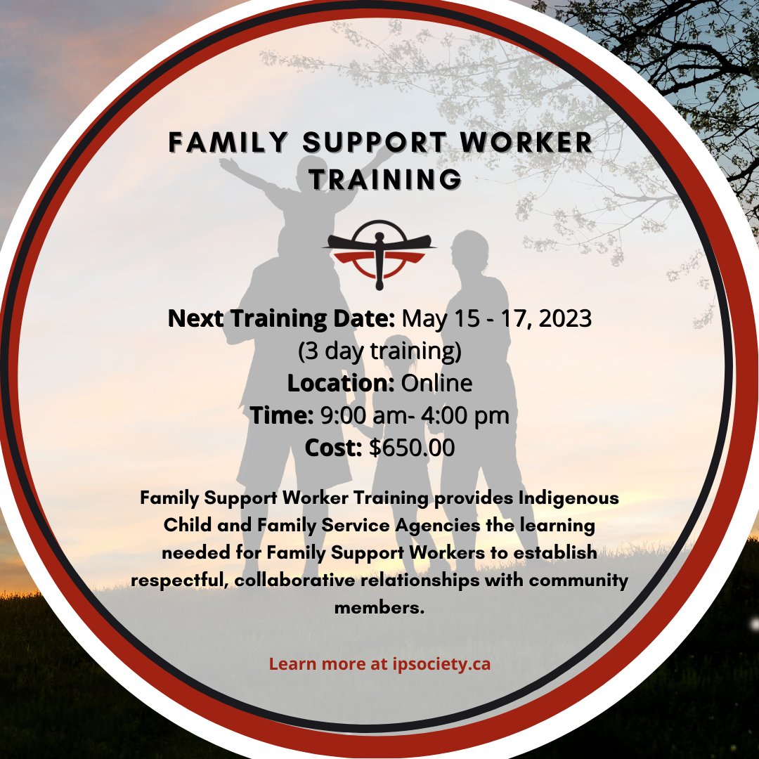 More info: ipsociety.ca/training/commu…

FSW Training provides agencies the learning needed for Family Support Workers to establish respectful, collaborative relationships with community members. Some course content will relate specifically to B.C. processes. #YYJ #IndigenousEducation
