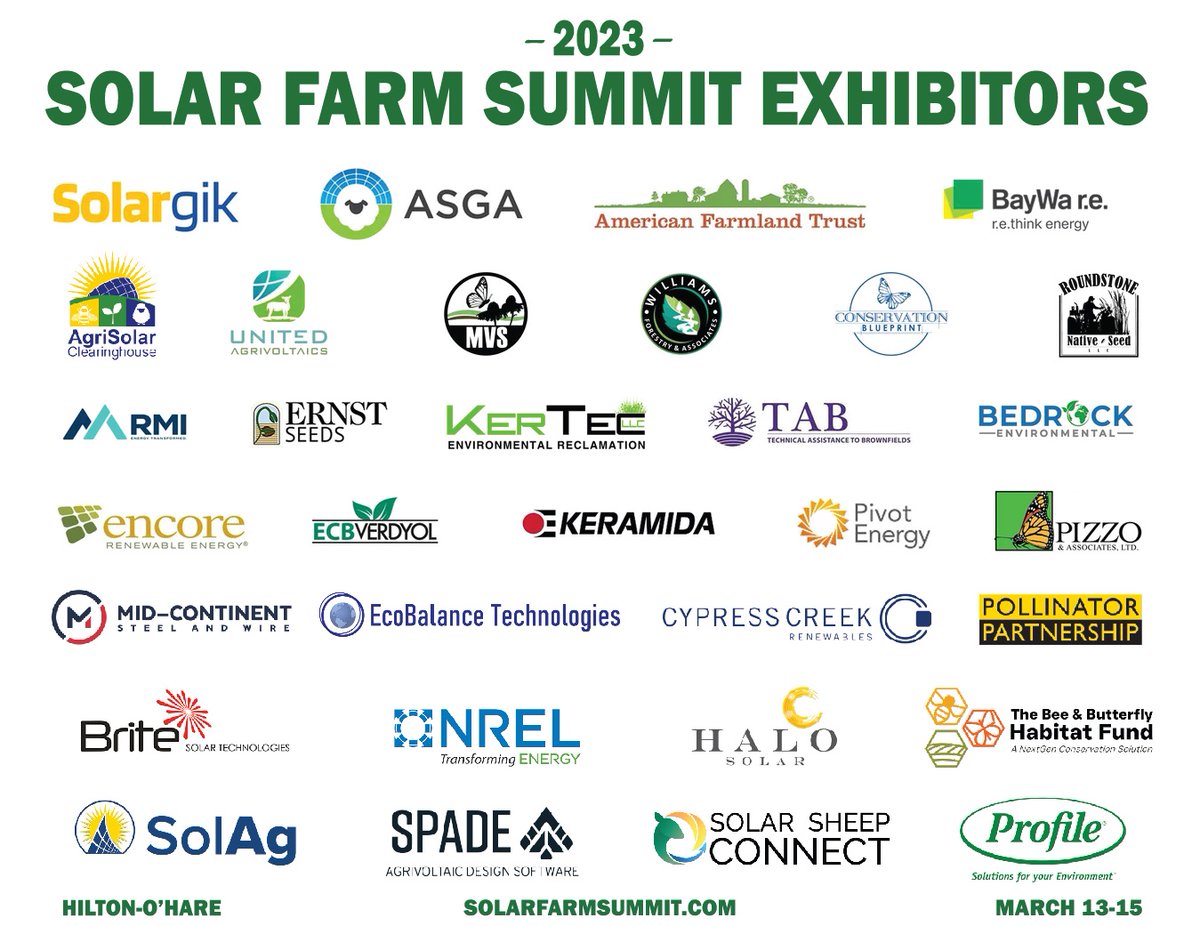 SolarFarmSummit's tweet photo. Incredible buzz building in anticipation for the inaugural edition of North America’s #Agrivoltaics Expo, featuring numerous 1sts, public releases and launches, is pushing the 2023 #Solar #Farm Summit March 13-15 to max capacity! Check this expo!! https://t.co/hLqTwB7cw6 https://t.co/oQf3jRF2kO