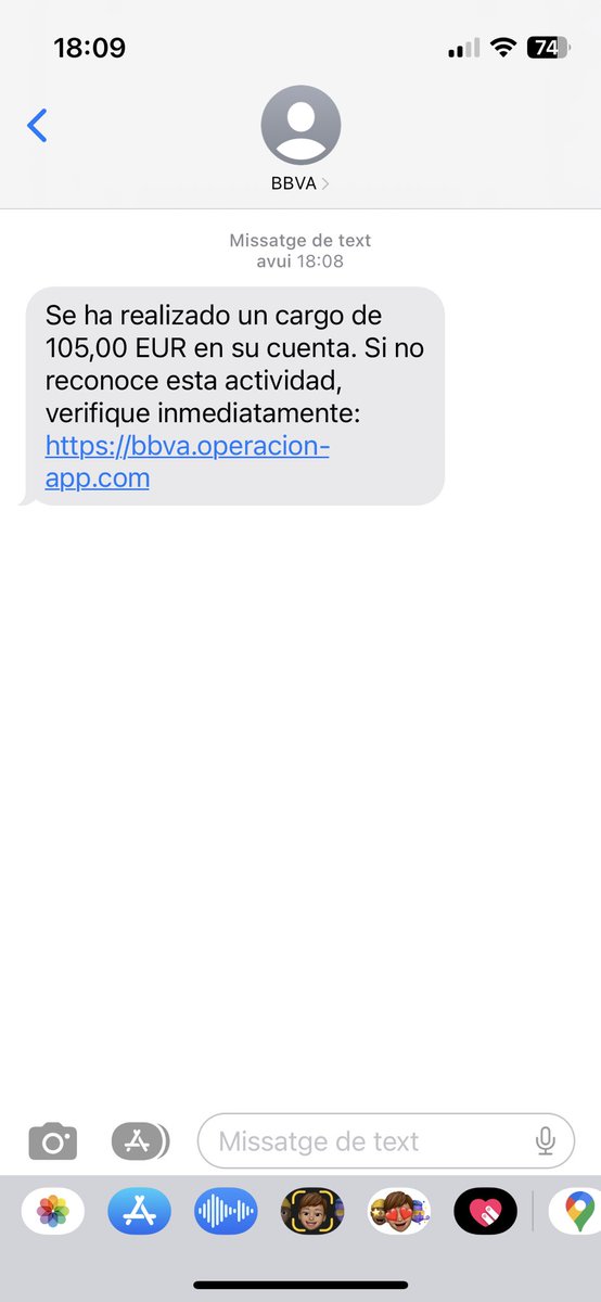 QdePombo's tweet photo. Acabo de rebre un missatge de part d’una entitat bancària que no soc client i no he sigut mai client, m’informen d’una operació feta a la meva conta… @mossos si ho voleu investigar aqui us passo foto del missatge rebut https://t.co/Ub9qfkA7ys