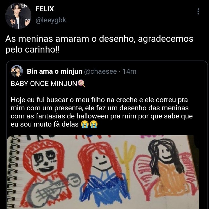 ninyzone's tweet image. au Changlix | Two Once

Onde Changbin resolve postar o desenho que ganhou de seu filho e não imaginava que ia acabar sendo notado pelo manager de seu grupo favorito.

🍭

Onde Felix é manager do twice e após achar um tweet muito fofo de um once ele decide mostrar para as meninas.