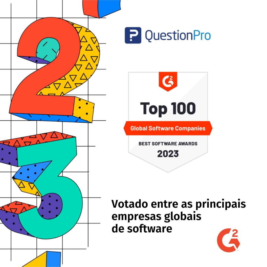 QuestionProBr's tweet photo. É hora de comemorar! A G2 nomeou a QuestionPro entre as 100 maiores empresas globais de software do mundo! ✨ https://t.co/7IV2IzTs5k