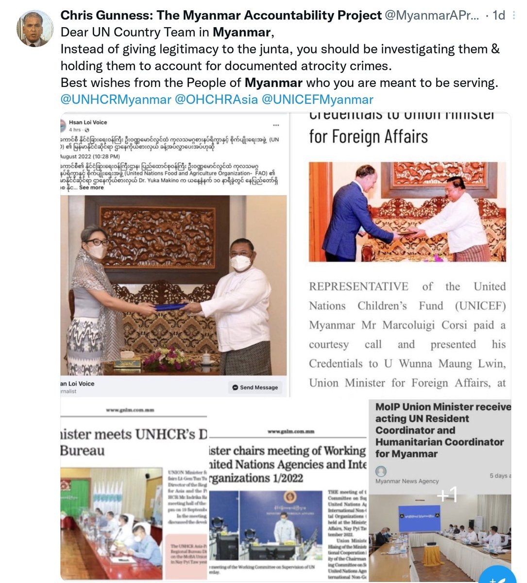 aung_myim's tweet photo. He attack and jelous Myanmar staffs and UN staffs on peace process for myanmar people. He wants to crisis between UN and MYANMAR.He made boycott to UN STAFFs and also he attack honor of UN persons.His aim effect for UN person. I report #twitterteam and #UN how to purnish him. https://t.co/XBP1a4c148