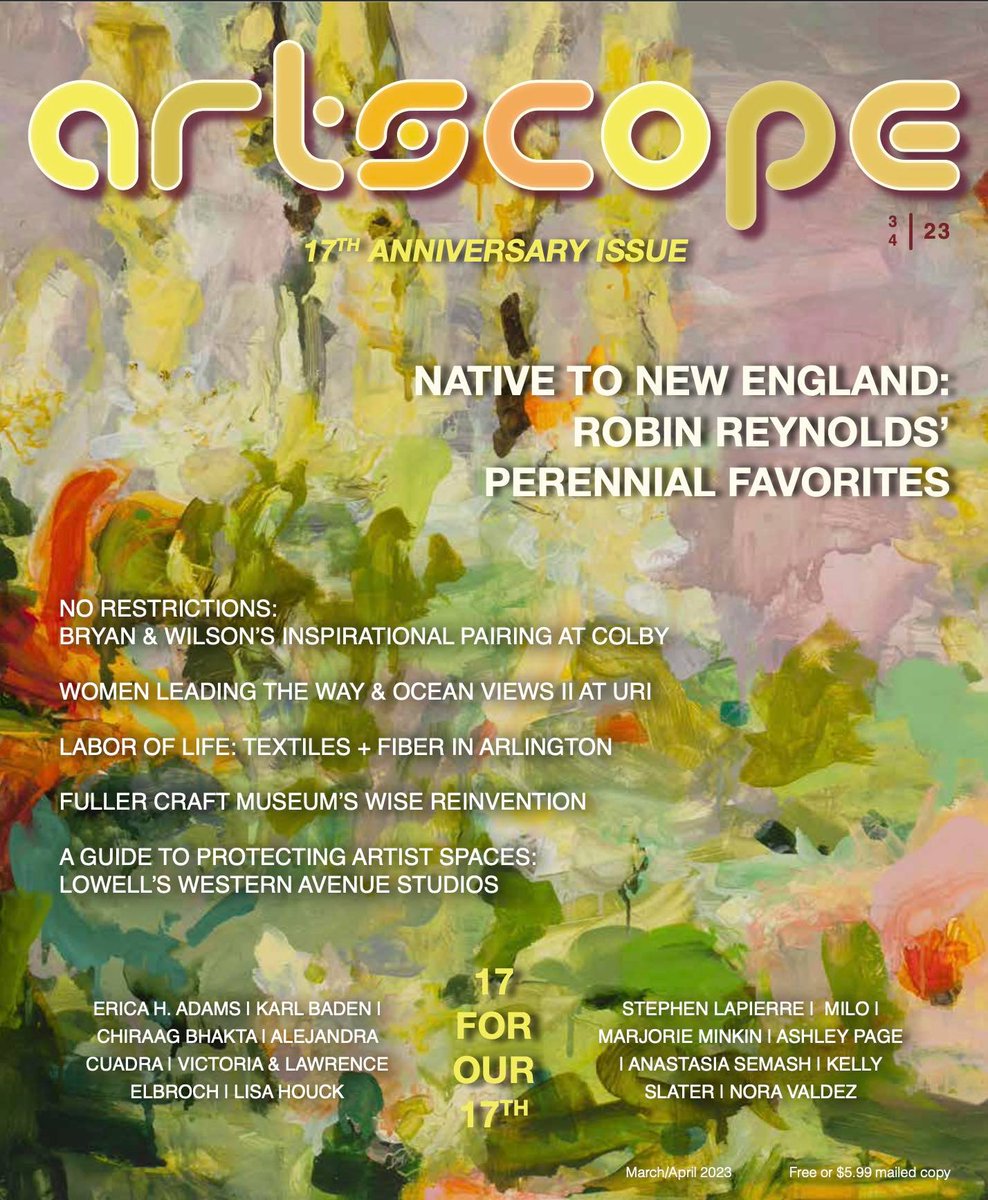 Our 17th Anniversary Issue cover features “Stand Tall” by Robin Reynolds, whose “Interlaced” exhibition closes Sat. <a href="/WorcesterCraft/">Worcester Center for Crafts</a>, who has work in “Impact” <a href="/ArtsWorcester/">ArtsWorcester</a>, “Torrid” at the White Room &amp; Birchtree Bread &amp; was "Cornered" by <a href="/BGoslow/">Brian Goslow</a> for our March/April 2023 issue.