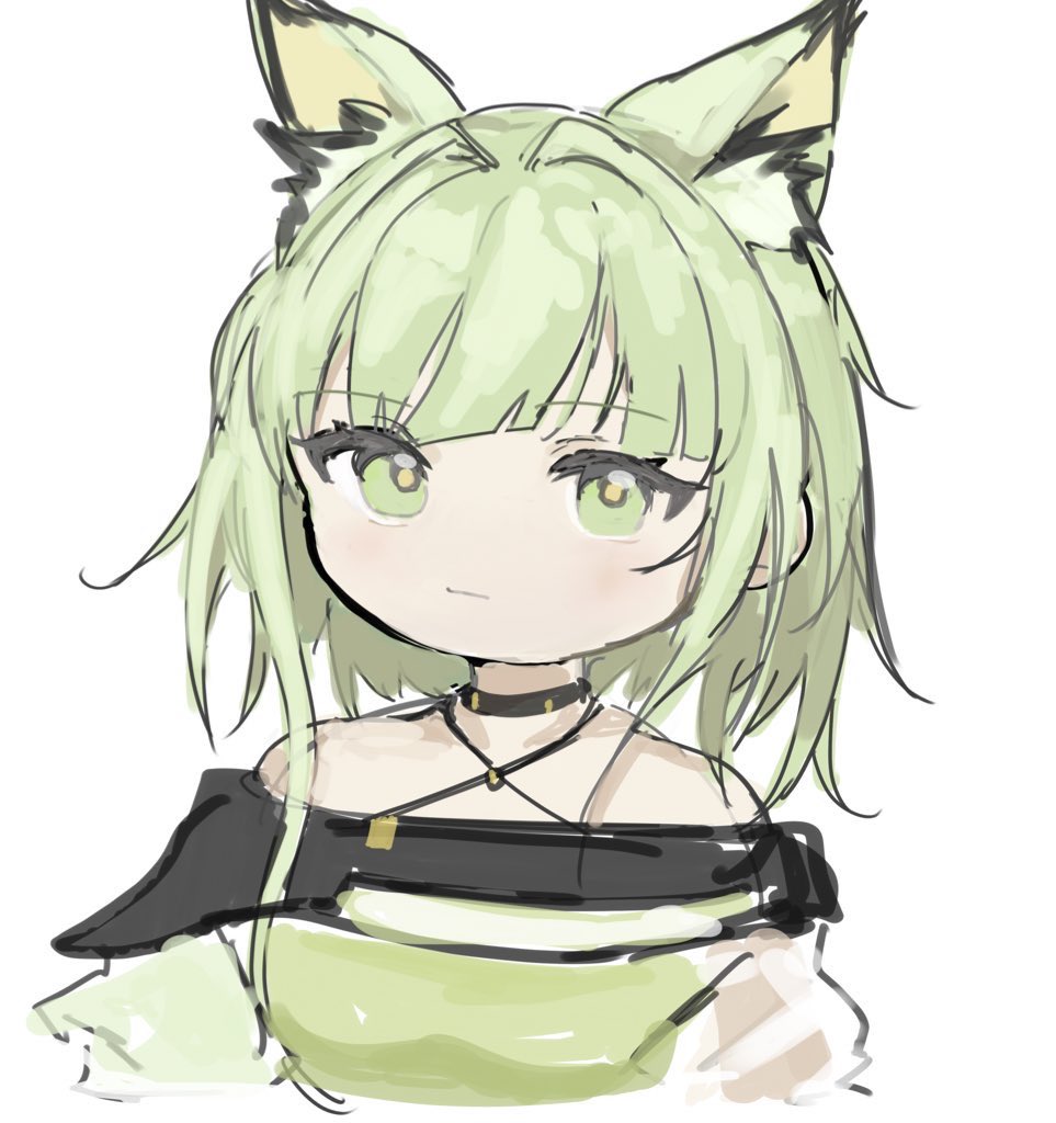 kal'tsit (arknights) 1girl solo animal ears green eyes white background simple background green dress  illustration images