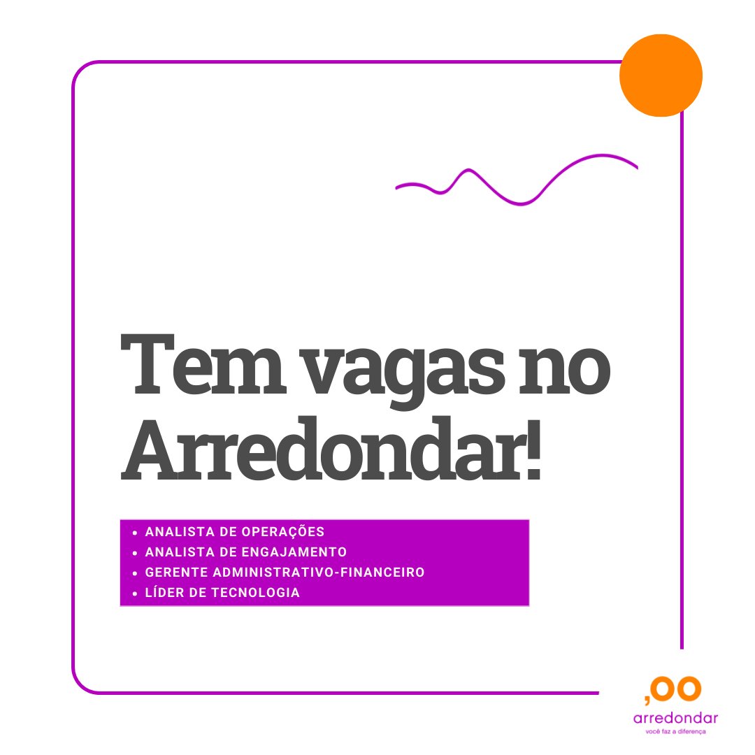 arredondar's tweet photo. Estamos contratando! O Movimento Arredondar está com 4 vagas abertas.

Buscamos pessoas para somar ao nosso time redondo na modalidade híbrido (remoto + reuniões presenciais na cidade de São Paulo). 

Participe do nosso processo seletivo: https://t.co/l5insa7YuH

Compartilhe! https://t.co/lcOjgJcZBL