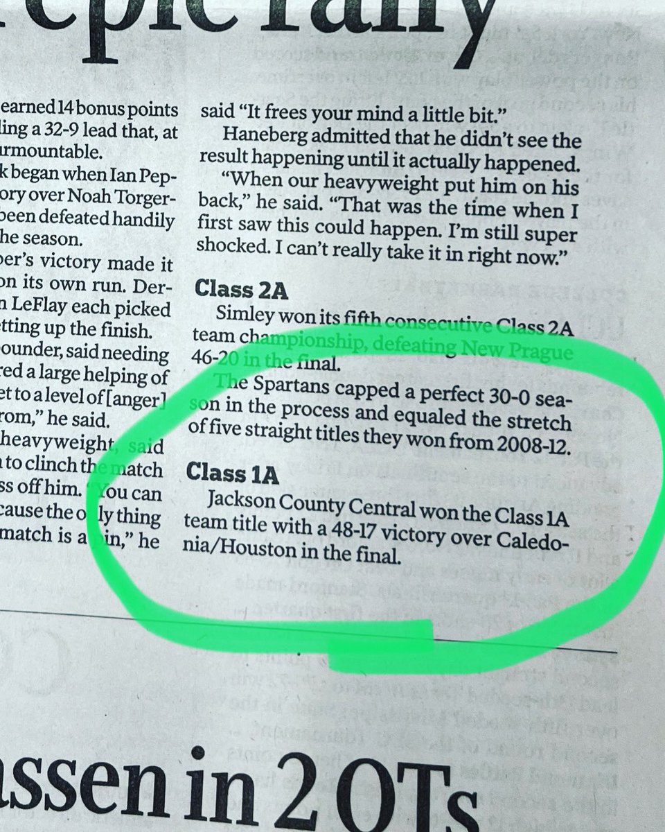 <a href="/StarTribune/">The Minnesota Star Tribune</a> I see they used their 35 press passes to get the in depth news in the paper for Class A wrestling today!  BTW you have the score wrong with your one sentence! This is why we we need  <a href="/MNwrestle/">MNwrestle</a> <a href="/alandjosh/">alandjosh</a> to have press passes!  <a href="/MSHSLTim/">Tim Leighton</a>
