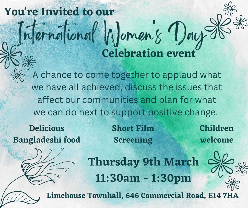 Come and join us on Thursday 11:30am-1:30pm to celebrate the women in our communities for #InternationalWomenDay2023 - activities for all, great food and a screening of short film recently made about us. We look forward to seeing you there!