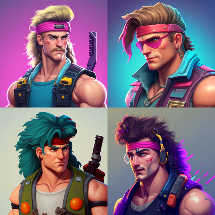 danielleister's tweet photo. @thesquatingdog  Mullet Marauder from MidJourney.  Looks like maybe a little DBZ slipped into that third one. https://t.co/FK8gxjBqfN