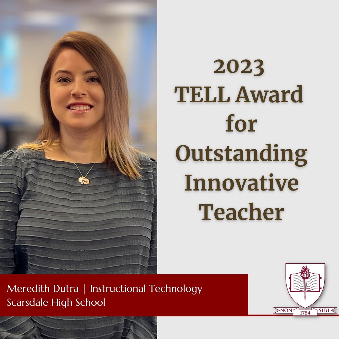 On this Faculty Friday, please join us in congratulating @mdutratech and @lyokana59, who have BOTH been honored with the TELL Award for Outstanding Innovative Teacher for their work at Scarsdale High School.