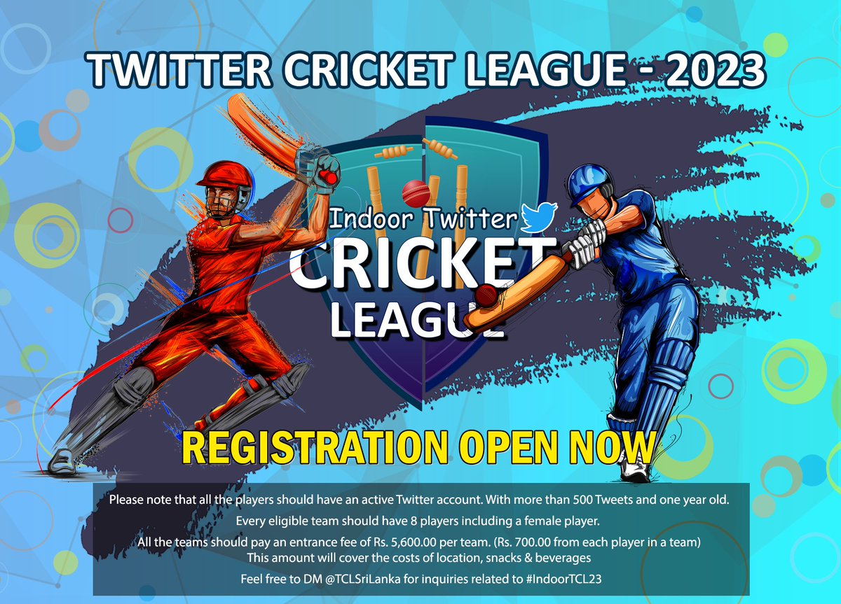 🚨 Here we go... 🚨

Registration for #IndoorTCL23🏏 has now started. Only the registered Tweeps who meet the conditions will be able to play for the teams. So don't miss out. 

Register here ▶️ bit.ly/IndoorTCL23