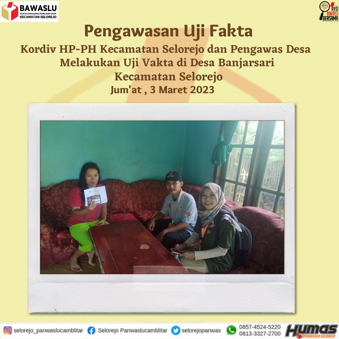 selorejopanwas's tweet photo. Hallo #sahabatbawaslu 
Kegiatan hari ini Jum'at, 3 Maret 2023
#panwaslukecamatanselorejo
#bawaslukabupatenblitar
#bawasluri
#bawslujatim
#bawaslumengawasi
#bawasluberkolaborasi
#ayoawasibersama
#pemilu2024
#kecamatanselorejo 
#salamawas
#selorejo
#jarimuawasipemilu https://t.co/GIDM0KHAIA