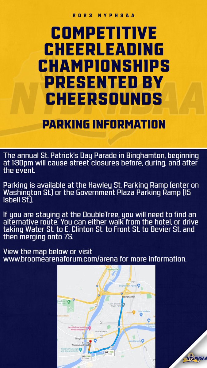 Here’s some useful information for the 2023 #NYSPHSAA Competitive Cheerleading Championships Presented by CheerSounds!
