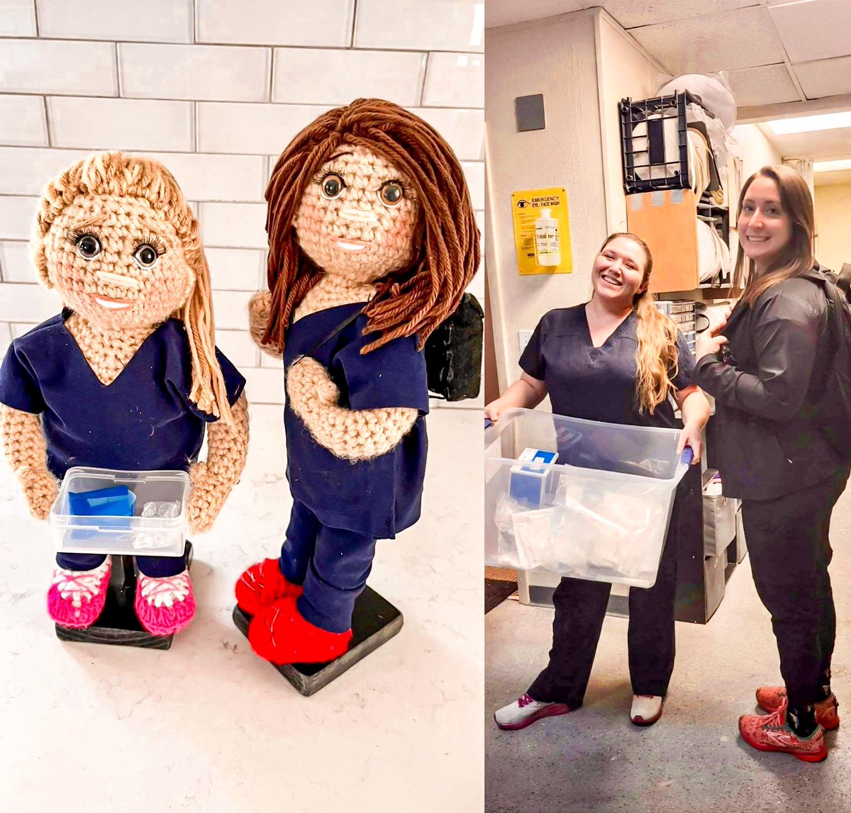 See the resemblance?! Our St. Pete office dynamic duo, Danielle &amp; Danielle, received these adorable crochet dolls from one of their talented patients! What better way to celebrate #nationalcrochetday this week!
#oandp  #prosthetists #orthotist #stpetersburgflorida #tampajobs