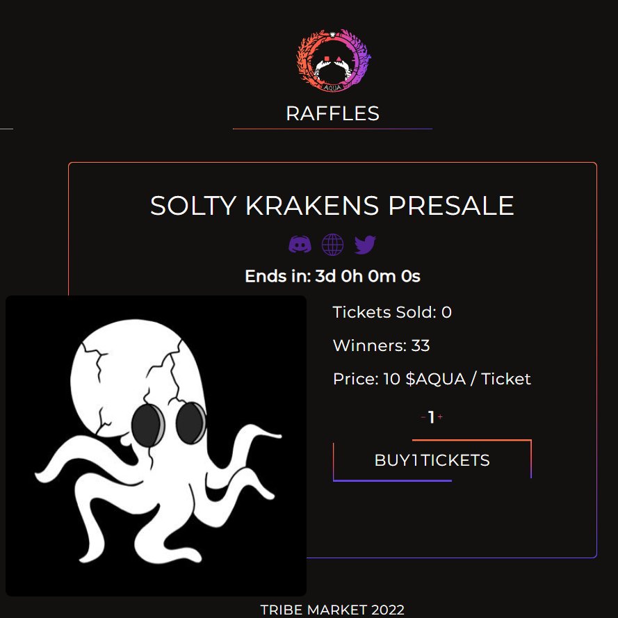 New Tribe Market Raffle:

x33 Presale Access links for @SoltyKrakens
  
🔗market.coraltribe.io/raffle/53

#LetsFlow