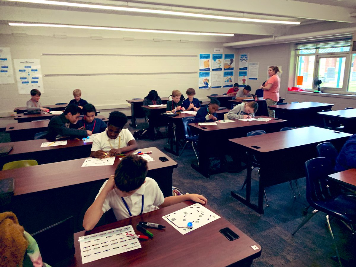 Ms. Kirk’s 6th graders are using <a href="/Ozobot/">Ozobot</a> to tell stories about their upcoming spring break. Beach? Snail dose! Roller coaster? Nitro! #iykyk <a href="/HughesAcademySC/">Hughes Academy</a>