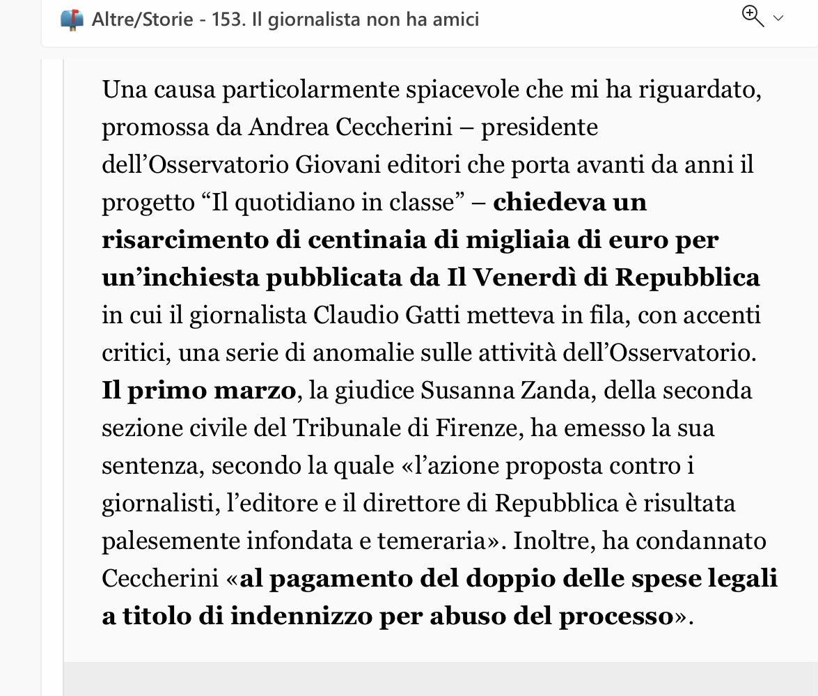 @mariocalabresi festeggia una vittoria dei giornali, e contro un avversario non qualunque (per chi conosce il mondo dell’informazione). Toglietevi il vizio della querela facile