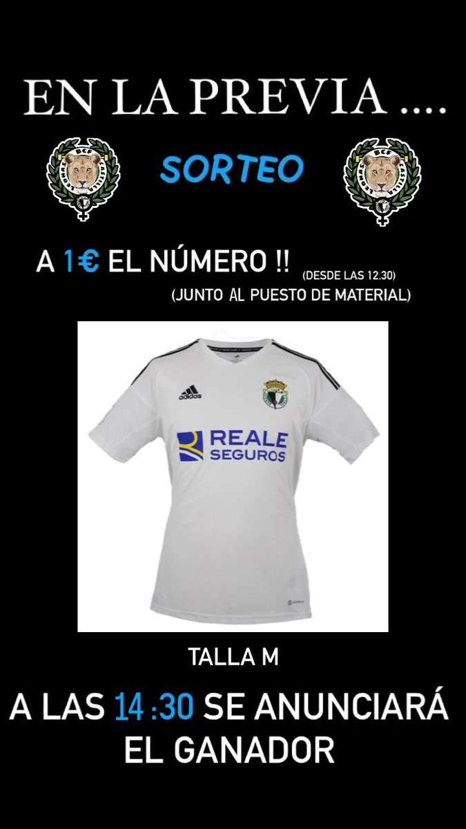 leonasbcf's tweet photo. ⚪️⚫️ MAÑANA EN LA PREVIA REALIZAREMOS UN SORTEO DE UNA CAMISETA DEL BURGOS C.F. NO TE QUEDES SIN TU PAPELETA⚪️⚫️

@LHDABURGOS https://t.co/1ZzyQNHwni