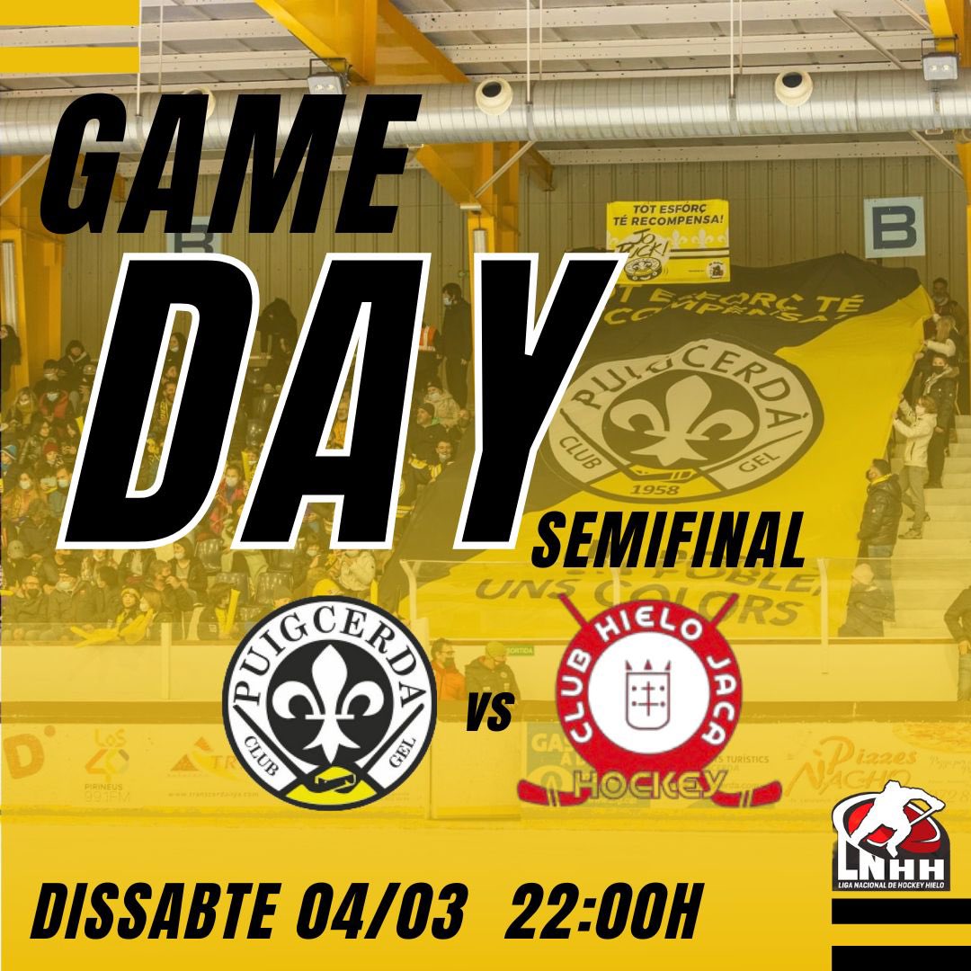 C.G. Puigcerdà 1958 (@cgpuigcerda1958) on Twitter photo ⚡️ PLAYOFF DAY!⚡️
🗓️ 4/3 - 22:00h
🏒 <a href="/cgpuigcerda1958/">C.G. Puigcerdà 1958</a> - <a href="/clubhielojaca/">Club Hielo Jaca</a>
🔴 Semifinals Playoff (1r partit) - LNHH Loterías
📌 Pista de gel Poliesportiu Puigcerdà
Us hi esperem!!! 🟡⚫️
#CGP #SomhiCGP ⚡️ PLAYOFF DAY!⚡️
🗓️ 4/3 - 22:00h
🏒 <a href="/cgpuigcerda1958/">C.G. Puigcerdà 1958</a> - <a href="/clubhielojaca/">Club Hielo Jaca</a>
🔴 Semifinals Playoff (1r partit) - LNHH Loterías
📌 Pista de gel Poliesportiu Puigcerdà
Us hi esperem!!! 🟡⚫️
#CGP #SomhiCGP