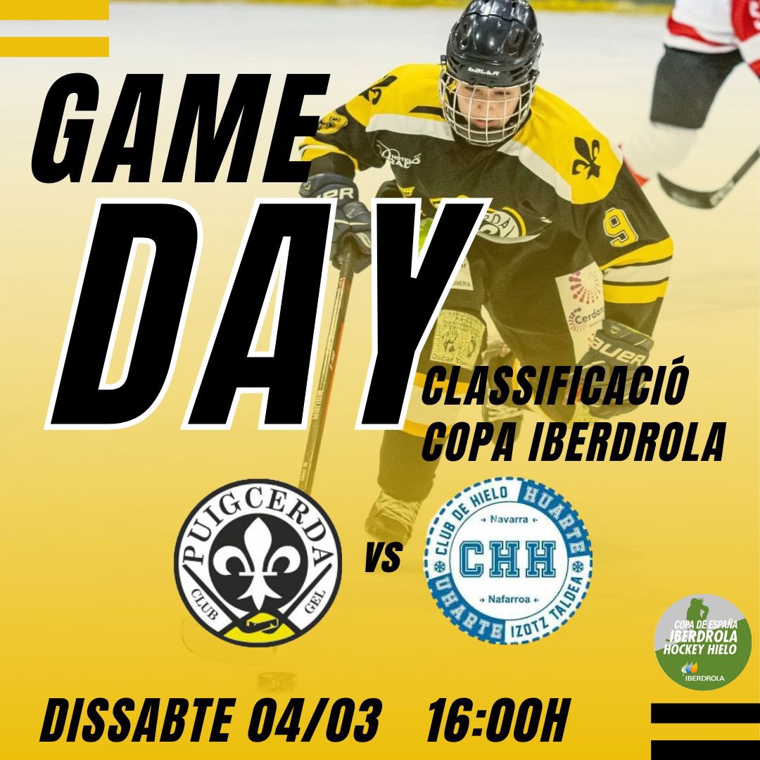 C.G. Puigcerdà 1958 (@cgpuigcerda1958) on Twitter photo ⚡️ GAME DAY!⚡️
🗓️ 4/3 - 16:00h
🏒 <a href="/cgpuigcerda1958/">C.G. Puigcerdà 1958</a> - <a href="/CHHuarte/">Club Hielo Huarte</a>
🟢 Classificació - Copa de España Iberdrola
📌 Pista de gel Poliesportiu Puigcerdà
#CGP #SomhiCGP ⚡️ GAME DAY!⚡️
🗓️ 4/3 - 16:00h
🏒 <a href="/cgpuigcerda1958/">C.G. Puigcerdà 1958</a> - <a href="/CHHuarte/">Club Hielo Huarte</a>
🟢 Classificació - Copa de España Iberdrola
📌 Pista de gel Poliesportiu Puigcerdà
#CGP #SomhiCGP