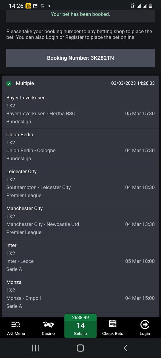 Bet9ja 14 straight wins 2700 odds 3KZ82TN Edit as you see necessary and post for us to play 💪