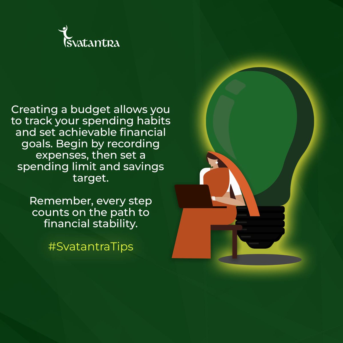 WeAreSvatantra's tweet photo. Take control of your finances with a simple budgeting strategy: track, limit, save. Start your journey to financial stability today. Follow us for more insightful tips for financial independence.
#SvatantraMicrofin #SvatantraTips #FinancialOndependence #BudgetingStrategy https://t.co/bc4b6QGktq