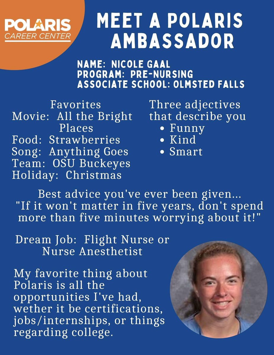 Meet Nicole Gaal from the Polaris Pre-Nursing 👩‍⚕️program and @OFalls_Bulldogs. She's next in our 'Meet a Polaris Ambassador' series.
