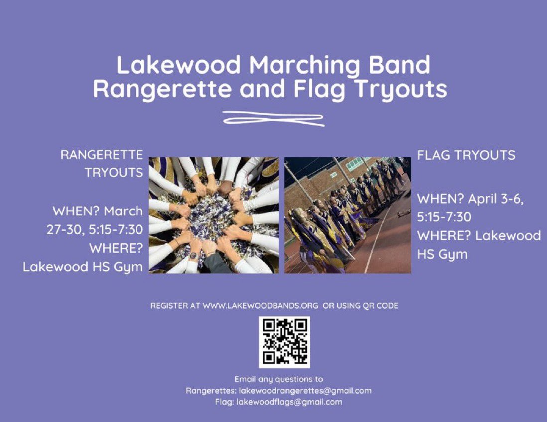 LkwdRangerettes's tweet photo. ONLY 24 DAYS UNTIL TRYOUTS! Get registered and get stretching!
Flags, 31 days for you all!!! 
Let’s have a great turnout! 💜💛 https://t.co/vNbPQTNMlH