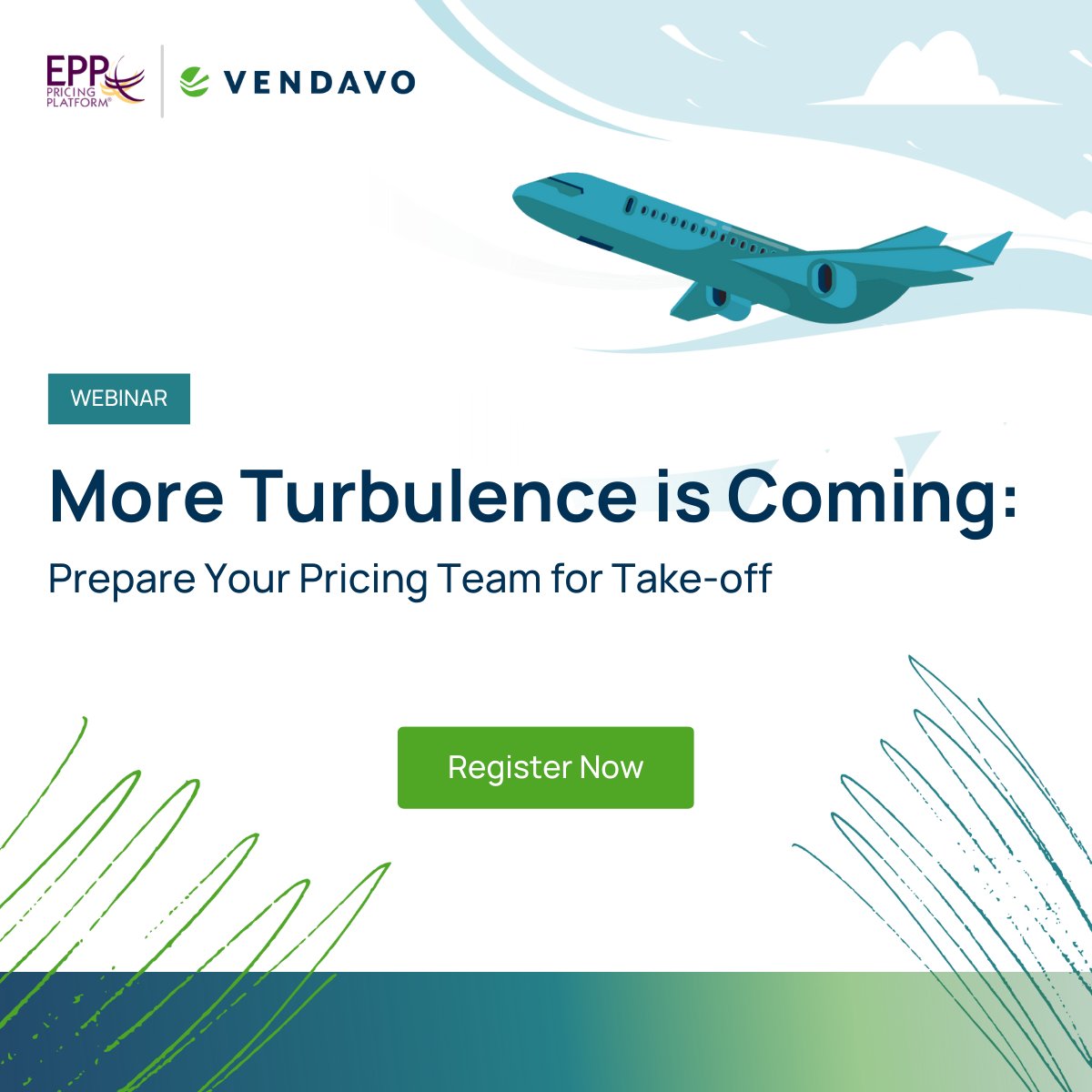 Vendavo's tweet photo. More Turbulence is Coming: Prepare Your Pricing Team for Takeoff. Join us next week for this joint webinar with EPP, hear from Chris Kennedy-Sloane and Darius Fekete about how to build an effective pricing function for greater ROI in any economic state. https://t.co/BhnZDF7qsd https://t.co/BjWAfFXoN4