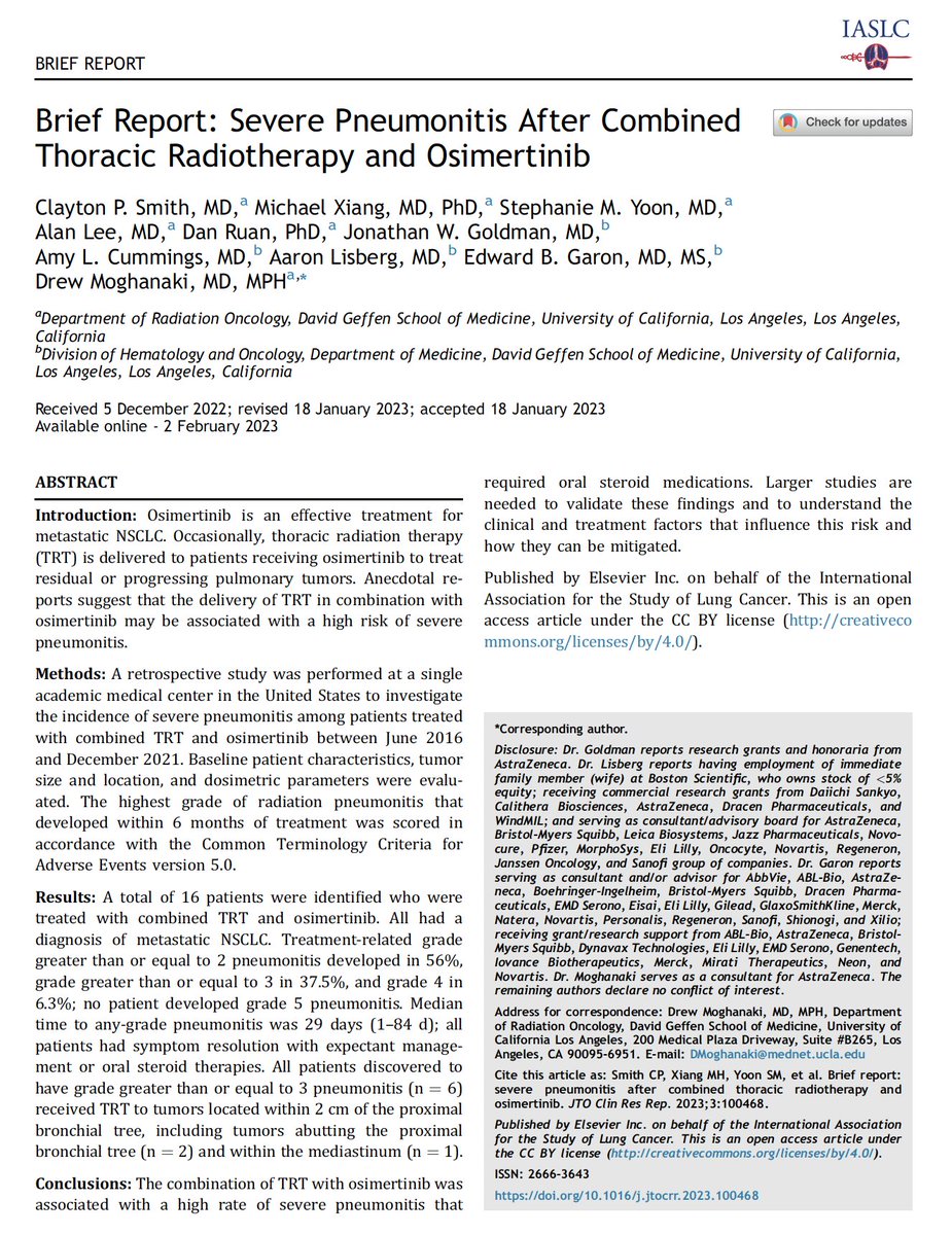 Chairman: 'Is thoracic RT safe with osimertinib'? Me and @claysmithmd: let's find out with our medical oncologists. Manuscript: reader.elsevier.com/reader/sd/pii/…