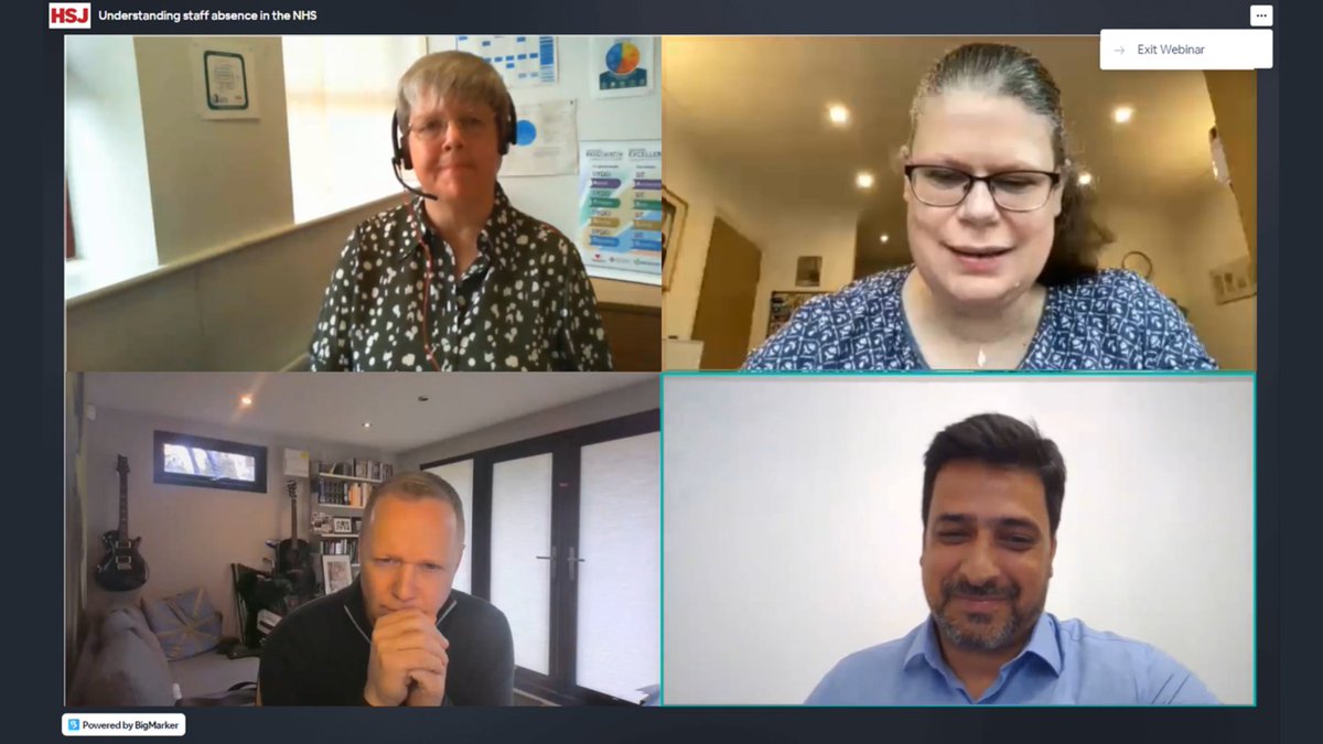 Thank you to everyone who attended this week's webinar on 'Understanding staff absence in the NHS', which we hosted in conjunction with @HSJevents.

We'd like to thank all our panellists for a riveting discussion. Full write-up to follow. 

#nhs #webinar #expertinsights #hsj