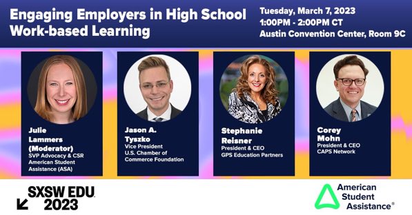 I hope to see many old friends and make some new ones @SXSWEDU next week. Come find me on Tuesday at 1pm for our session with @ASA_Impact @USCCFoundation & @GPSEdPartners. Let’s go where students lead! #SXSWEDU