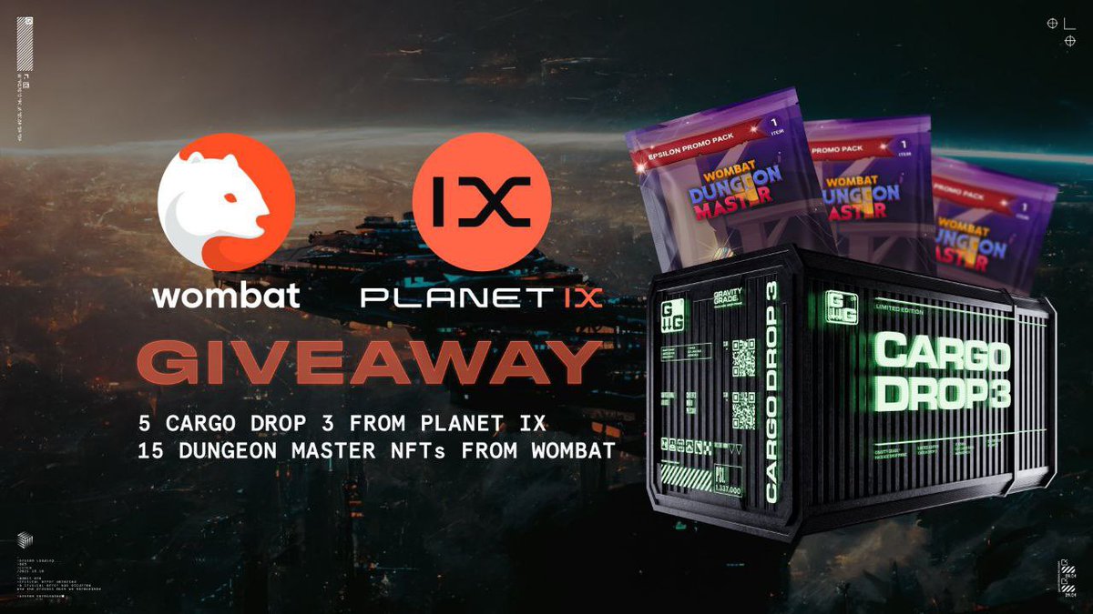 💥We've teamed up with <a href="/Planetix0/">PLANET IX</a> for a massive giveaway!

5 Cargo Drop 3 packs and 15 Dungeon Master NFT packs are up for grabs!👀

Visit the link for 12 ways to enter⤵️
gleam.io/gtqFI/cargo-dr…