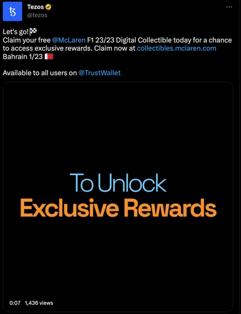 GACryptoO's tweet photo. 🔥Free mint ~ #Tezos × @McLaren  🔥

👉 Connect Via Social or #Trustwallet &amp; Claim: https://t.co/sbAwj0kqn6

♥️Like &amp; Retweet🔁 https://t.co/RfXJCPsMfJ