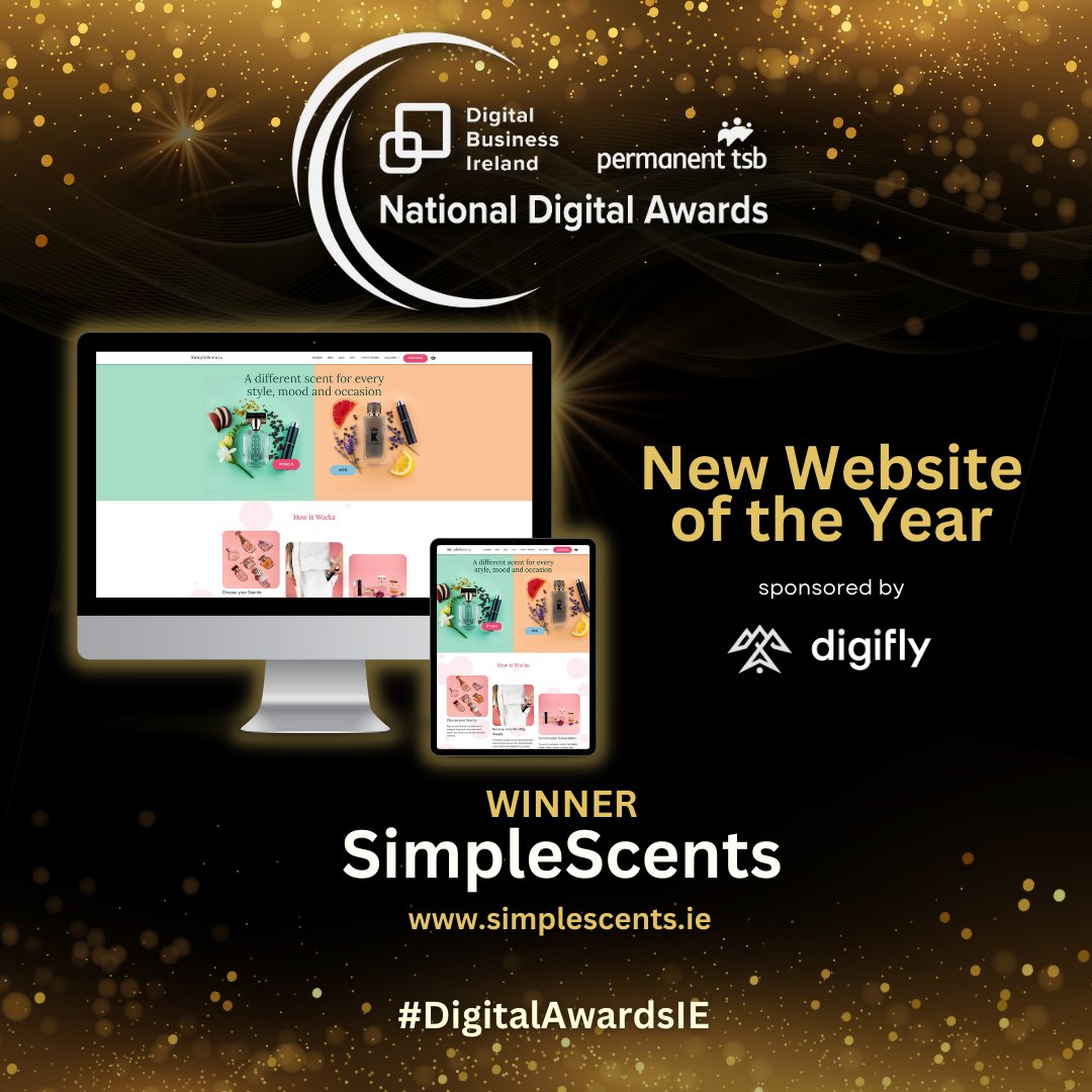 Digital Business Ireland (DBI) (@digitalire) on Twitter photo Some crackin’ businesses entered the New Website of the Year category, sponsored by <a href="/digiflyagency/">Patrick@digifly</a>!
Congrats to our worthy winner – <a href="/simplescents_/">SimpleScents</a> ! Wonderful to see these new websites making such a breakthrough!
@permanenttsb #DigitalAwardsIE Some crackin’ businesses entered the New Website of the Year category, sponsored by <a href="/digiflyagency/">Patrick@digifly</a>!
Congrats to our worthy winner – <a href="/simplescents_/">SimpleScents</a> ! Wonderful to see these new websites making such a breakthrough!
@permanenttsb #DigitalAwardsIE